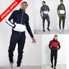 Mens Tracksuits with Two Tone Contrast Zip Through  Tracksuit Set