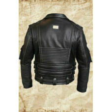 MEN'S GENUINE COWHIDE PREMIUM LEATHER MOTORCYCLE BIKER TOP LEATHER JACKET BLACK