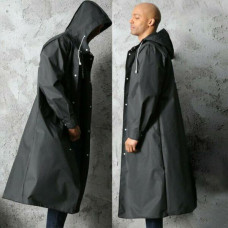 Waterproof Long Black Men Raincoat Rain Coat Trench Jacket Hooded Outdoor Hiking