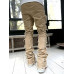 Men Trousers Individual Patched Pants Long Tight Fit Stacked Jeans