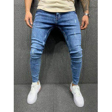 Pantalones Vaqueros Ajustados Rasgados Para Hombre Jeans De Retales Azul De Moda