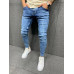 Pantalones Vaqueros Ajustados Rasgados Para Hombre Jeans De Retales Azul De Moda