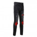 Mens Knee Hole Ripped Red Pleated Patchwork Skinny Fit Black Stretch Denim Jeans