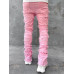 Men Trousers Individual Patched Pants Long Tight Fit Stacked Jeans