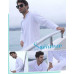 White Men's Cotton Linen Long Sleeve Henley Shirt and Beach Pant 2 Piece Set