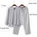 Light Gray Mens Cotton Linen Long Sleeve Henley Shirt and Beach Pant 2 Piece Set