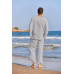 Light Gray Mens Cotton Linen Long Sleeve Henley Shirt and Beach Pant 2 Piece Set