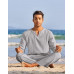 Light Gray Mens Cotton Linen Long Sleeve Henley Shirt and Beach Pant 2 Piece Set