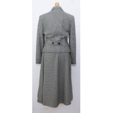 Vintage Houndstooth Tweed Wool Midi Skirt Blazer Suit Set Size S 8/10 Excellent