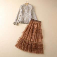 2023 new wholesale runway Crew neck Long sleeves Button Tassel coat Skirt suit