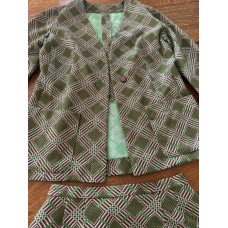 Vintage Petite Woman's 70's Leisure Suit Green Diagonal Plaid A Line Skirt Exc!