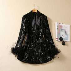 2023 new wholesale runway V-neck Long sleeves Button Sequins coat